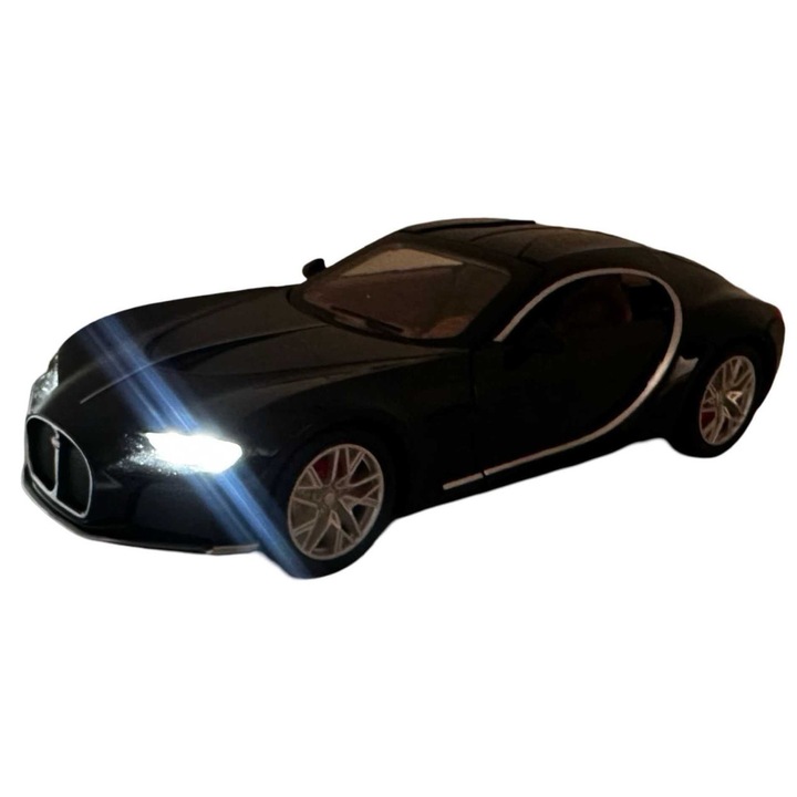 Macheta metal Bugatti Chiron negru 1:24 cu usi verticale, lumini si sunete