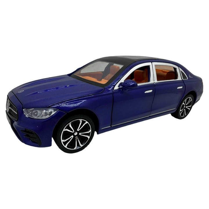 Fém makett Mercedes E300L kék 1:24, fények és hangok, nyitható ajtók