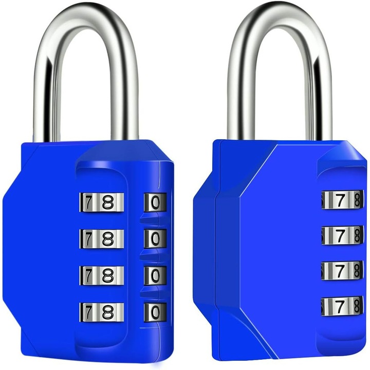 Комплект 2 катинара с 4-цифрена комбинация, метални, водоустойчиви, 43x49.5мм, сини