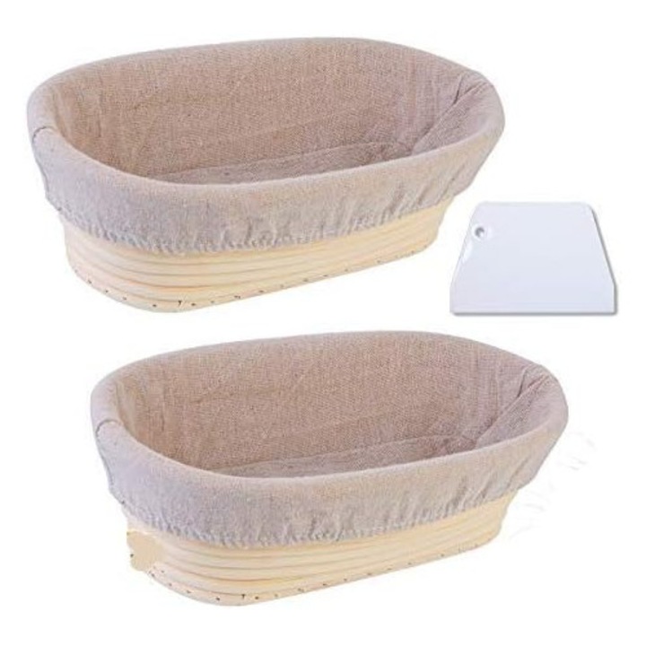 Set 2 cosuri de fermentare pentru paine, 25cm, oval, din ratan, fara mucegai, fara miros