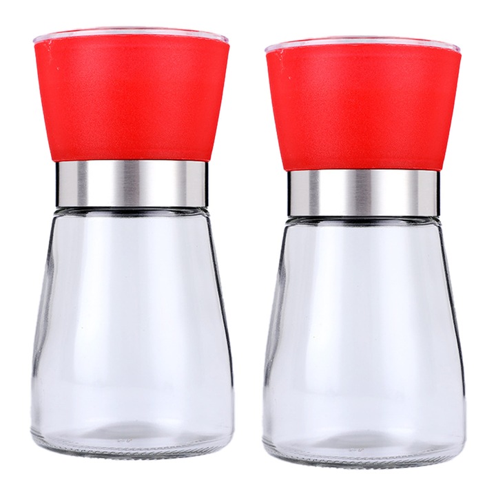 Herusi só- és borsőrlő készlet, kerámia, állítható, üveg, piros, 180x200ml