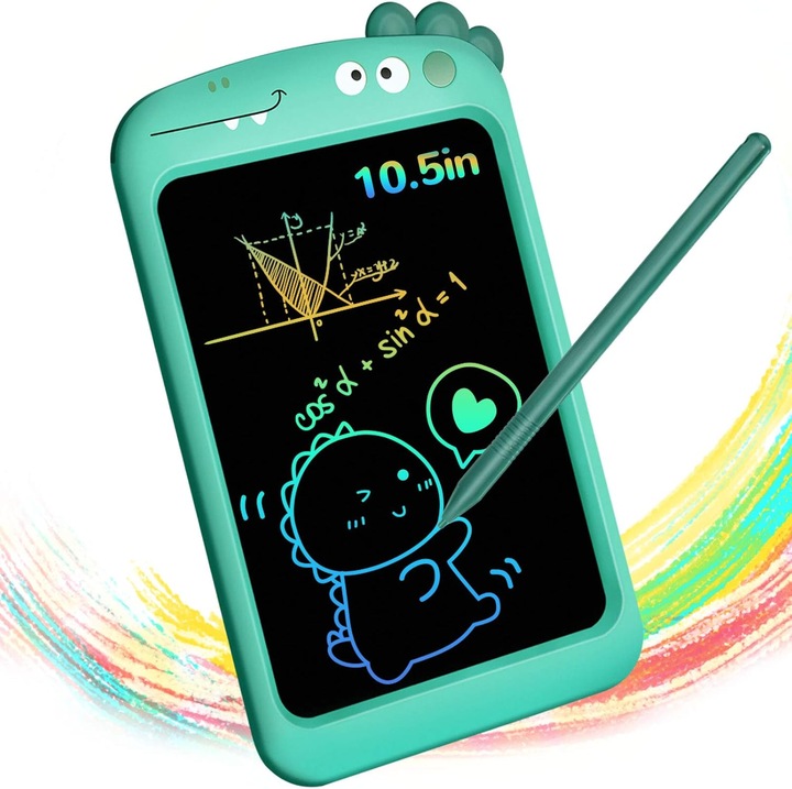Tableta de scris LCD Herusi, desen colorat, 10.5 inch, verde, portabila