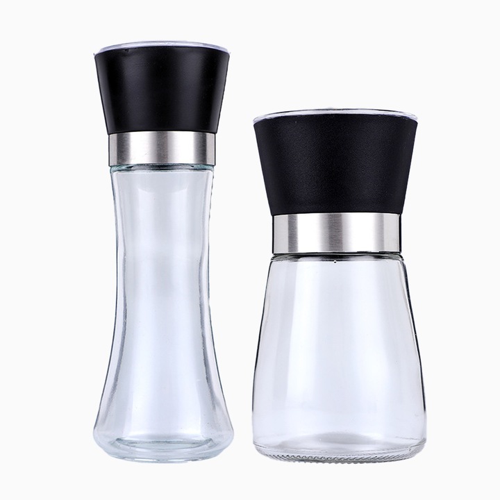 Herusi só- és borsszóró készlet, állítható kerámia őrlő, rozsdamentes acél, fekete, 180x200ml