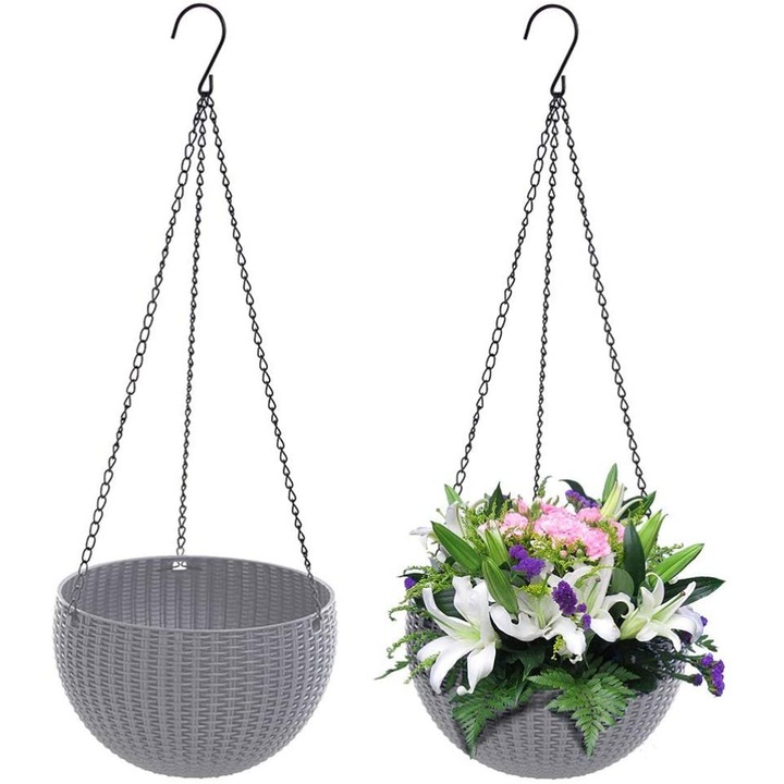 Комплект от 2 висящи саксии HERUSI, естествена ракита, кафяви, 59x21x13см