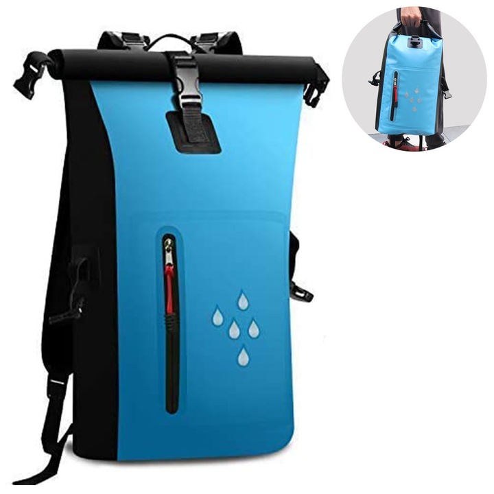 Rucsac uscat impermeabil HERUSI set, usor, reglabil, albastru