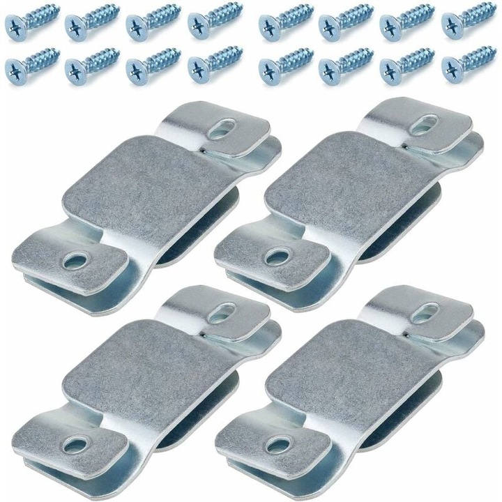 Set 8 conectori metalici pentru canapea, argintii, 9.6x4.6x0.2cm