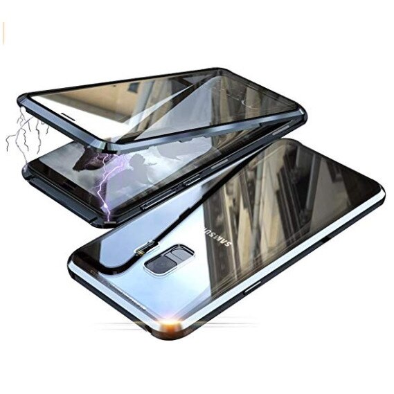 Husa Magnetica 360 de grade Sticla FATA si SPATE Full Protection Premium, brand The Phone Closet, Bumper Aliaj Metalic, Samsung Galaxy S9 Negru