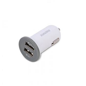 Incarcator auto mini REMAX RCC201M cu 2 porturi USB 2.1A/1A, alb Incarcator auto mini REMAX RCC201M cu 2 porturi USB 2.1A/1A, alb