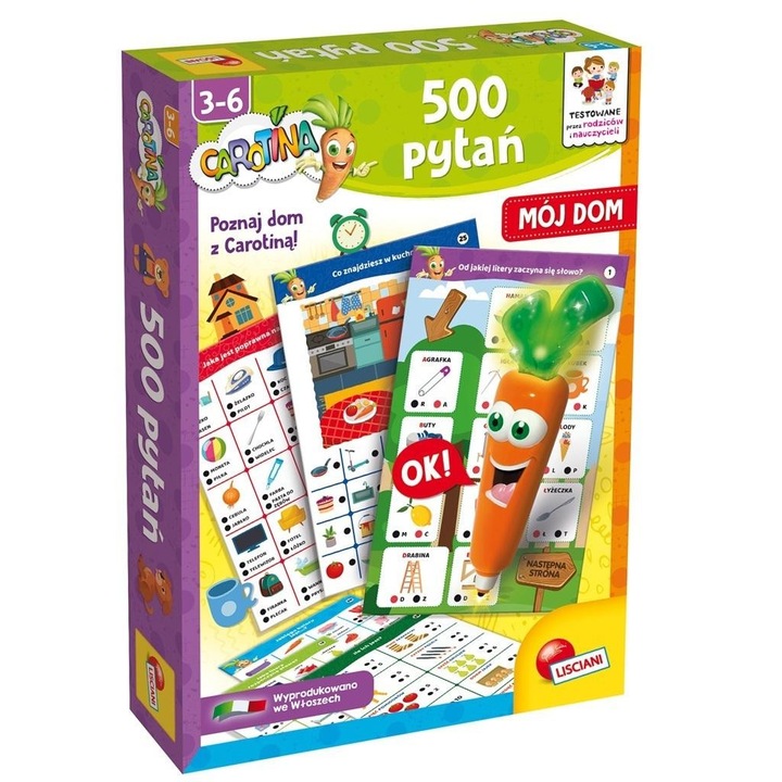 Carotina oktató játék, Lisciani, 500 kérdés, 30 interaktív kártya, többszínű