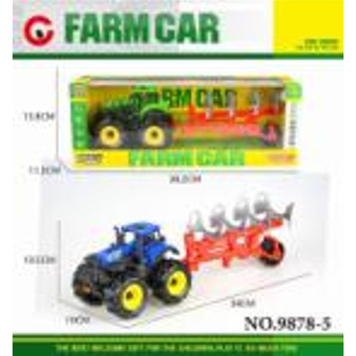 Tractor agricol cu remorca si lemn, Maksik, design realist, roti mobile, set