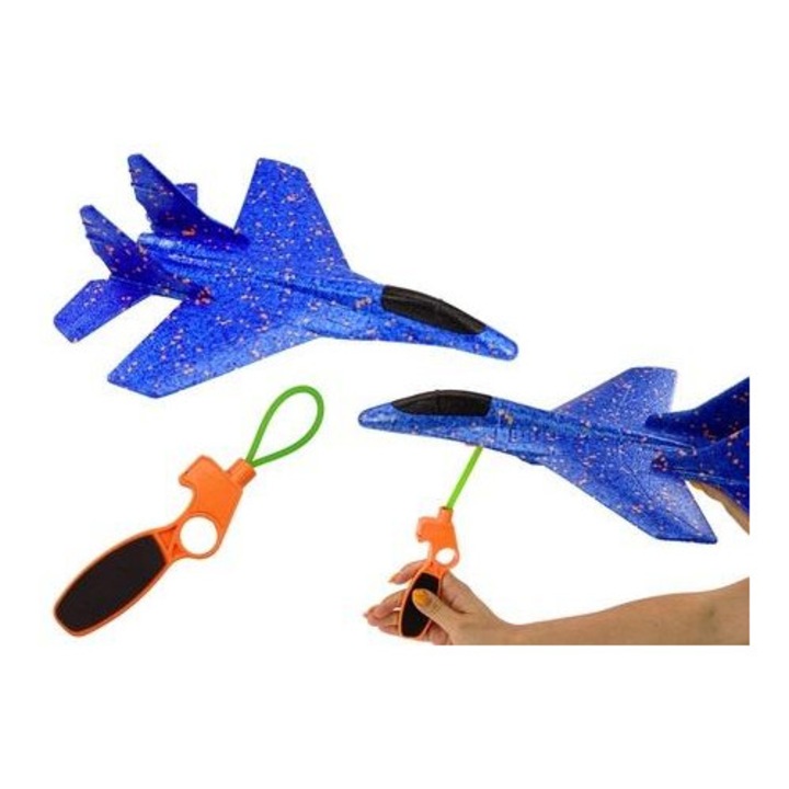 Самолет играчка от полистирол с прашка, LEANToys, син, 43x33x11см