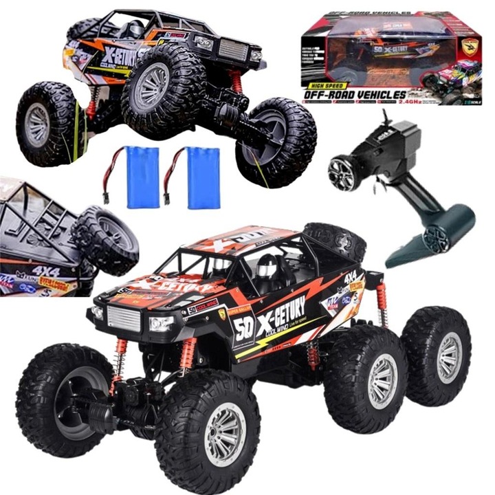 Masina off-road R/C MAKSIK, 4x4, 6 roti, suspensie mare, 24,6x23,5x60cm, set complet
