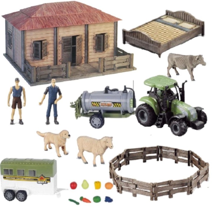DIY farm készlet, MAKSIK, 2 farmer figura, 3 állat figura, többszínű, 49x44x10cm