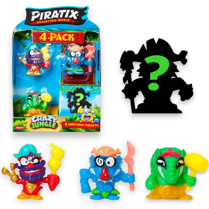 Set figurine Piratix, Magic Box, Jungle Nebună, 4 piese, efect neon, 14x10x5cm