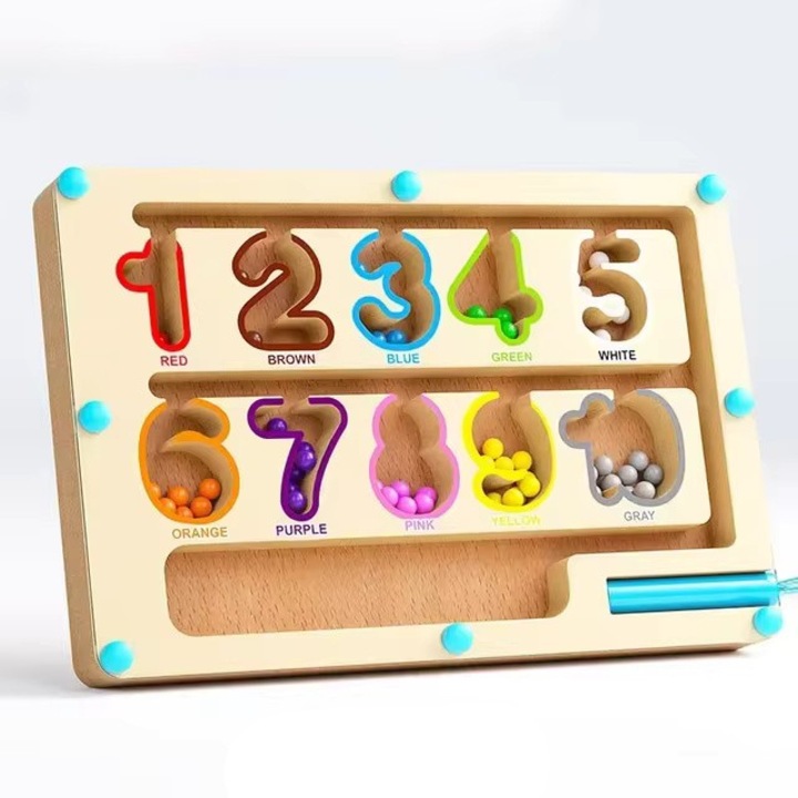 Jucarie de sortat, labirint magnetic, 10 culori, dimensiuni 22,7x15,5cm, din lemn