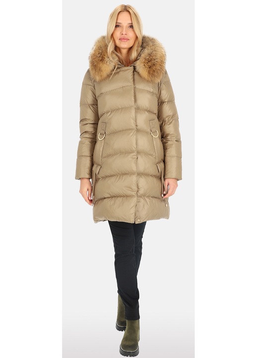 Geaca matlasata dama, Perso, cu blana de raton, culoare tutun, material usor stralucitor, lungime 3/4