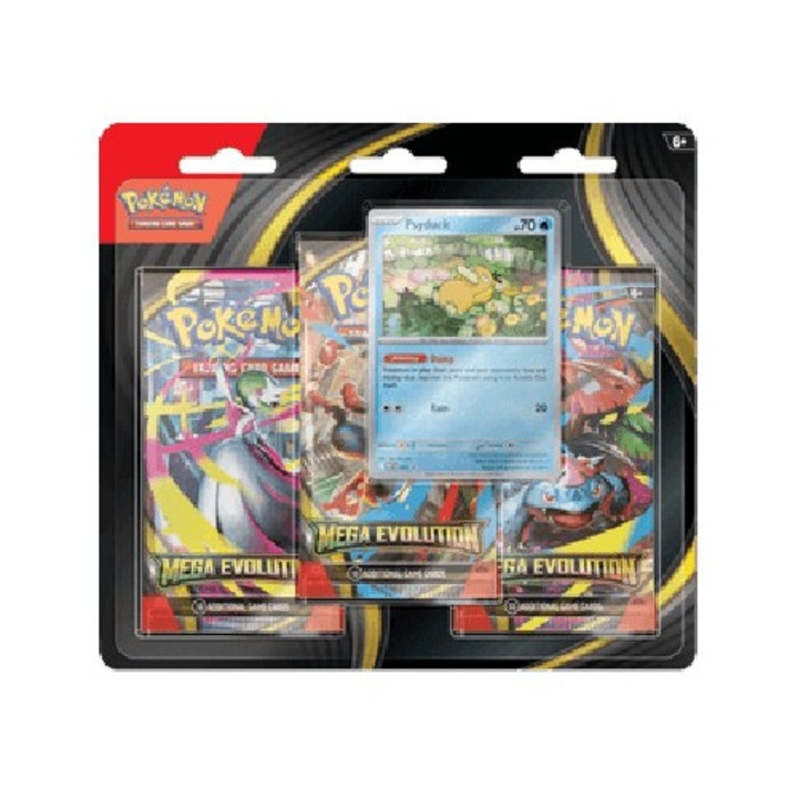 Pokemon Mega Evolution: 3 darabos buborékcsomag Psyduck, gyűjthető játék, gyakori és ritka típusok, német