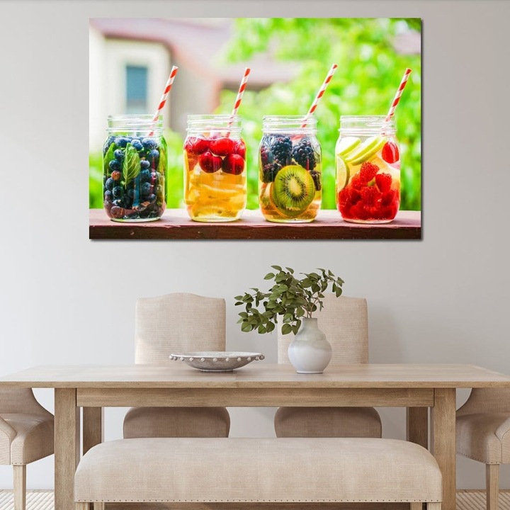 Премиум Канава Картина, LuxCanva® N1013, Плодова Фантазия, 80 X 120 СМ, 100% Памучно Платно 400гр/м2, Дървена Рамка, Плодове, Чаши, Напитка, Лимонада, Фреш, Освежаващ, Здравословен, Свежест, Цитруси, Вкусен, Пъб, Лаундж, Бар, Ресторант, Кухня