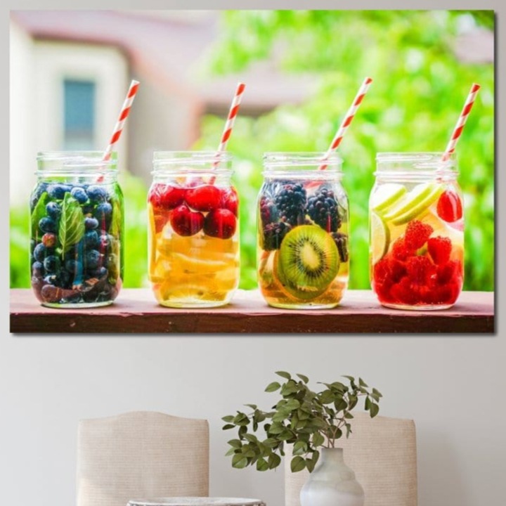 Премиум Канава Картина, LuxCanva® N1013, Плодова Фантазия, 40 X 60 СМ, 100% Памучно Платно 400гр/м2, Дървена Рамка, Плодове, Чаши, Напитка, Лимонада, Фреш, Освежаващ, Здравословен, Свежест, Цитруси, Вкусен, Пъб, Лаундж, Бар, Ресторант, Кухня