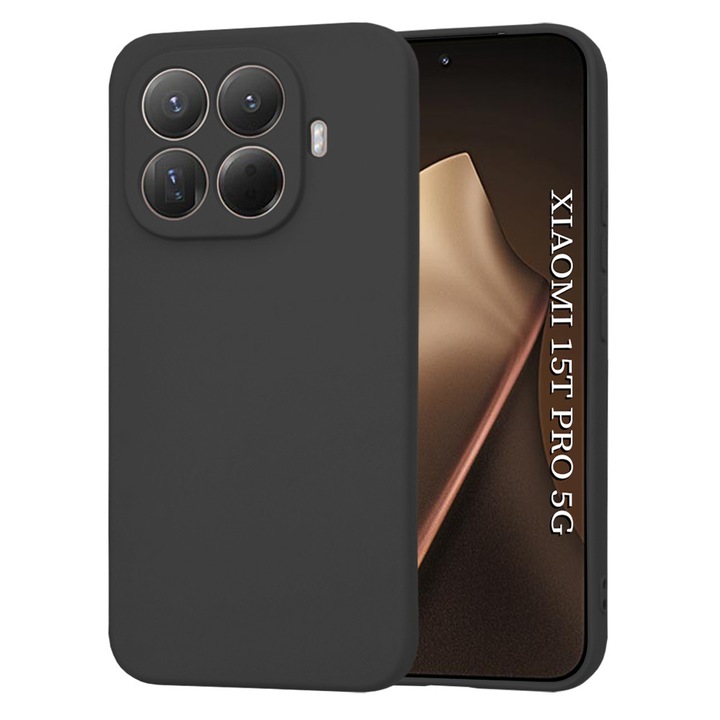 Husa pentru Xiaomi 15T Pro Liquid Silicone, subtire, captusita cu microfibra, anti amprenta, protectie camera foto, negru