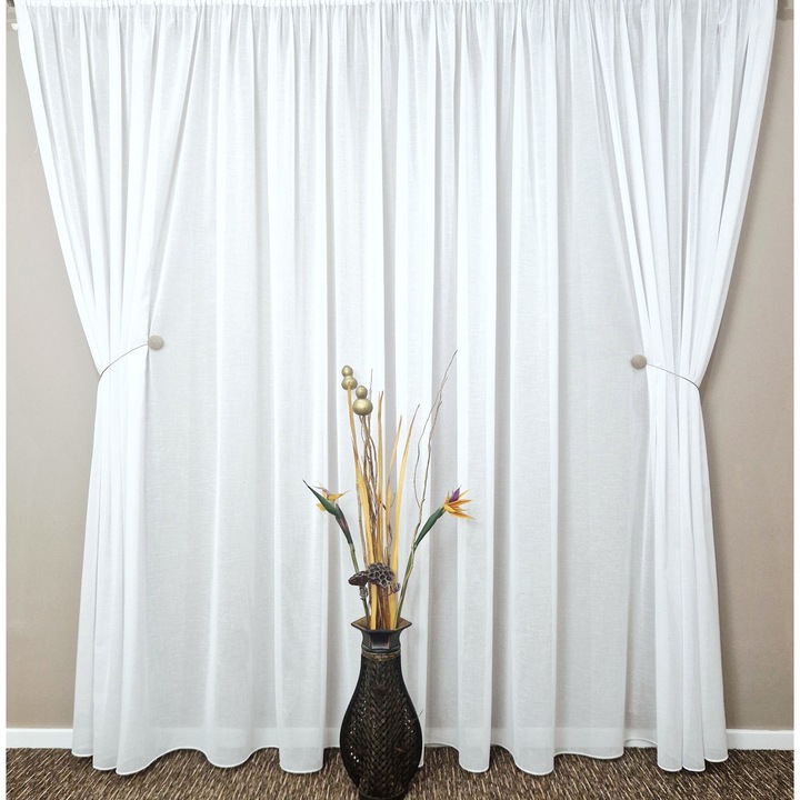 Perdea Mastel 250x260cm alb, model IN, textil transparent, material respirabil