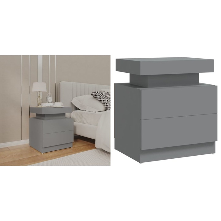 Noptiera, gri, 45x35x52 cm, lemn prelucrat