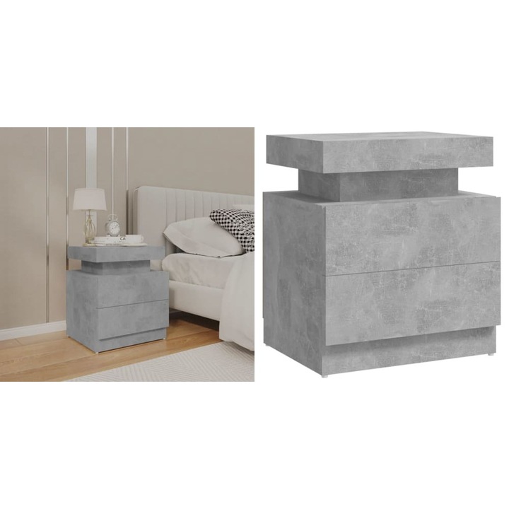 Noptiera, gri beton, 45x35x52 cm, lemn prelucrat