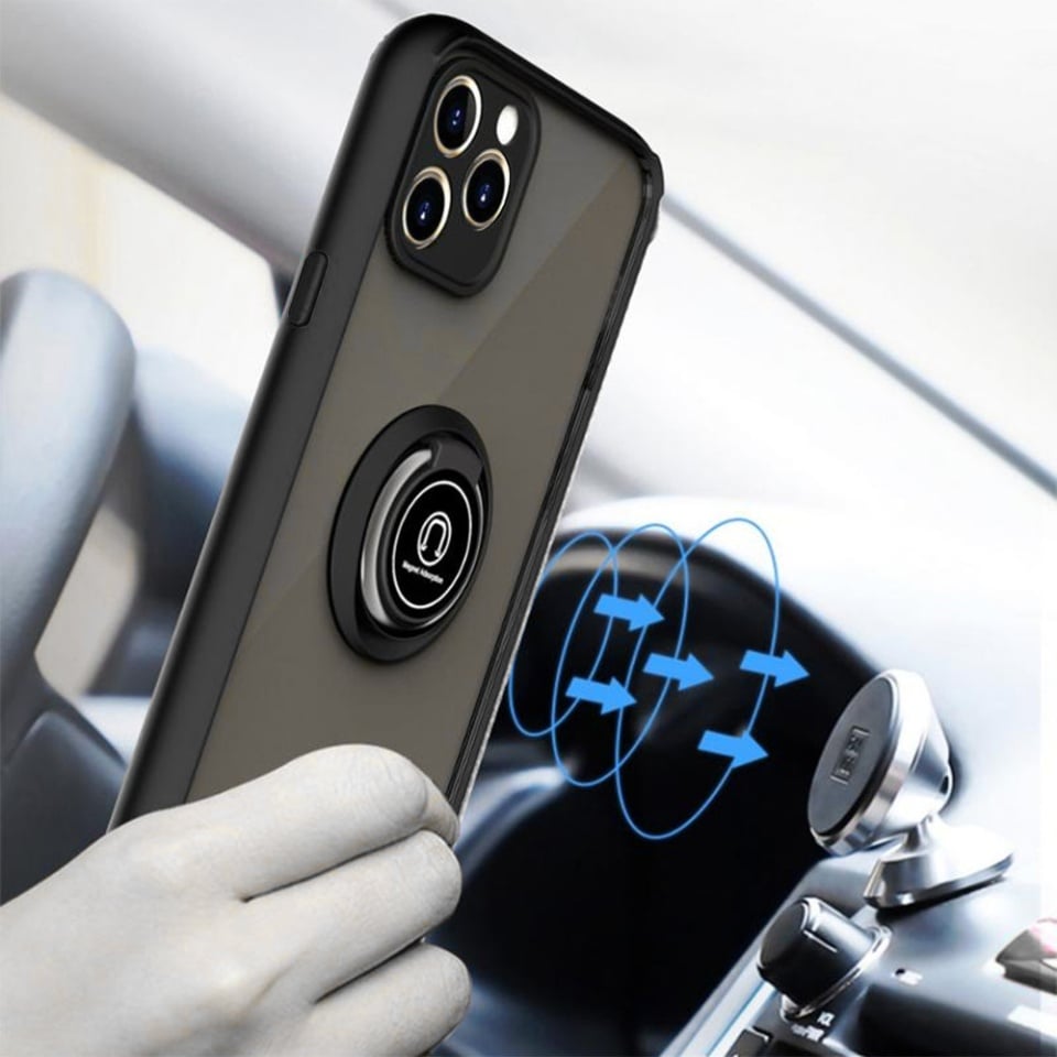 Husa pentru Motorola Moto G15 / Moto G15 Power, SKYDDAR INNOVATION, Glinth cu Inel Rotativ 360° Magnetic, set cu sticker, Negru