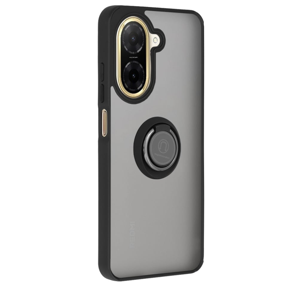 Husa pentru Xiaomi Redmi A5 4G (Standard), SKYDDAR INNOVATION, Glinth cu Inel Rotativ 360° Magnetic, set cu sticker, Negru