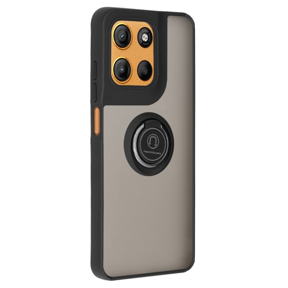 Husa pentru Motorola Moto G15 / Moto G15 Power, SKYDDAR INNOVATION, Glinth cu Inel Rotativ 360° Magnetic, set cu sticker, Negru