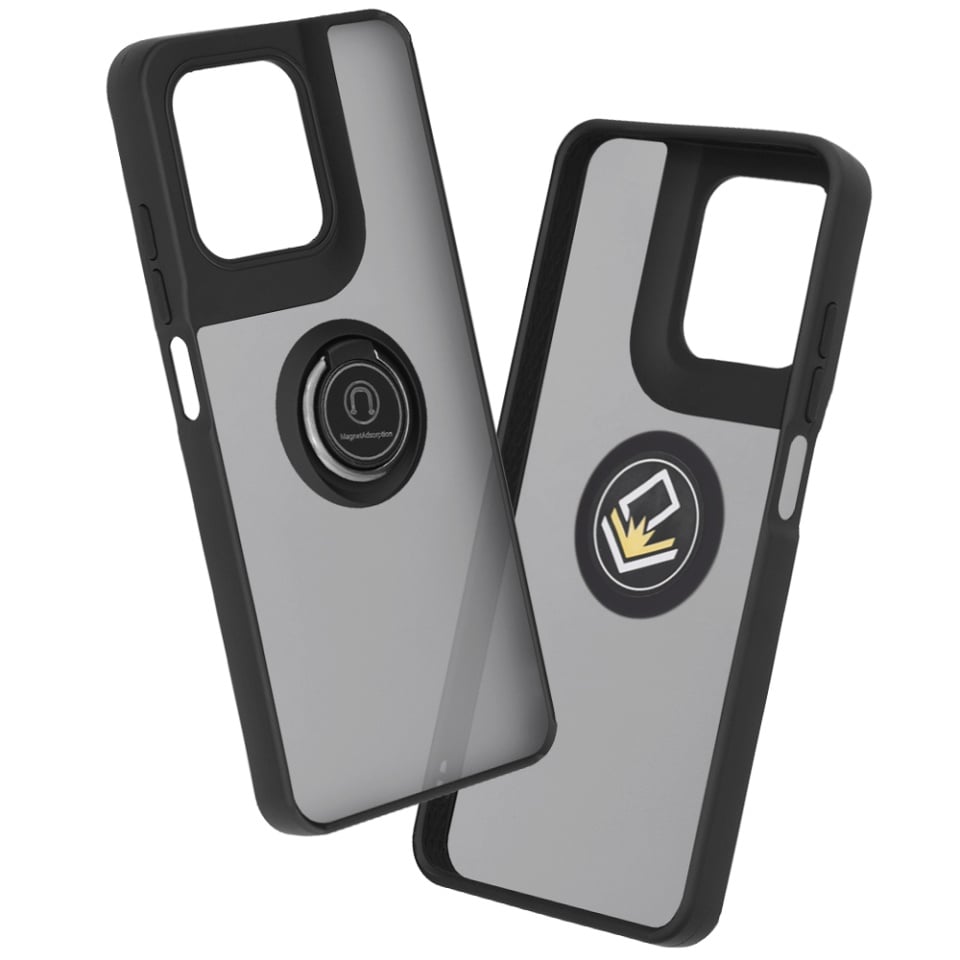 Husa pentru Motorola Moto G15 / Moto G15 Power, SKYDDAR INNOVATION, Glinth cu Inel Rotativ 360° Magnetic, set cu sticker, Negru