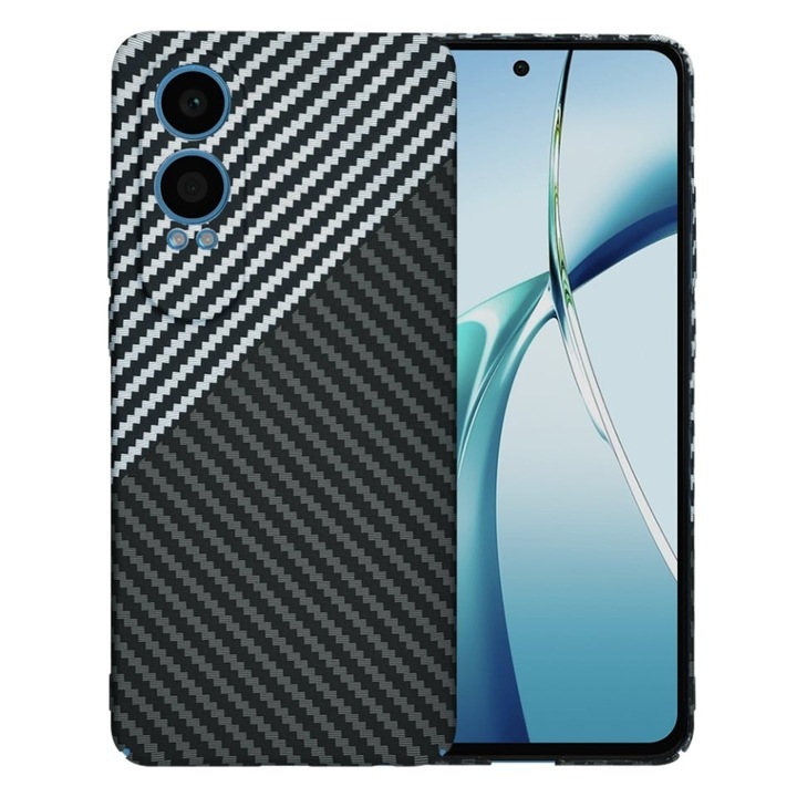 Husa pentru OnePlus Nord CE4 Lite, SKYDDAR INNOVATION, textura carbon, Carbonite FiberShell, set cu sticker, Gri