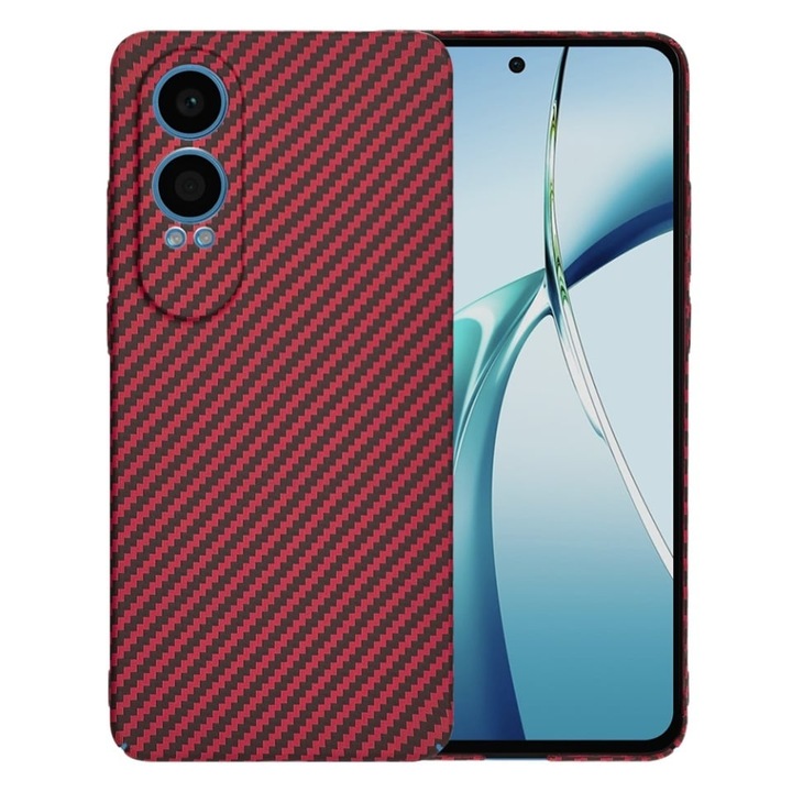 Husa pentru OnePlus Nord CE4 Lite, SKYDDAR INNOVATION, textura carbon, Carbonite FiberShell, set cu sticker, Rosu