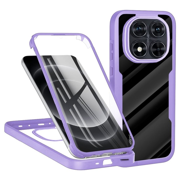 Husa + Folie pentru Xiaomi Redmi Note 14 Pro+ 5G / Redmi Note 14 Pro 5G / Poco X7, SKYDDAR INNOVATION, [Pachet 360°] ColorVerse, set cu sticker, Mov