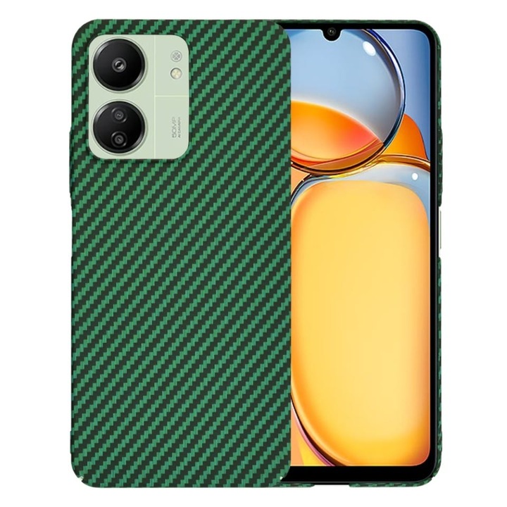 Husa pentru Xiaomi Redmi 13C 4G / Poco C65 / Redmi 13C 5G, SKYDDAR INNOVATION, textura carbon, Carbonite FiberShell, set cu sticker, Verde