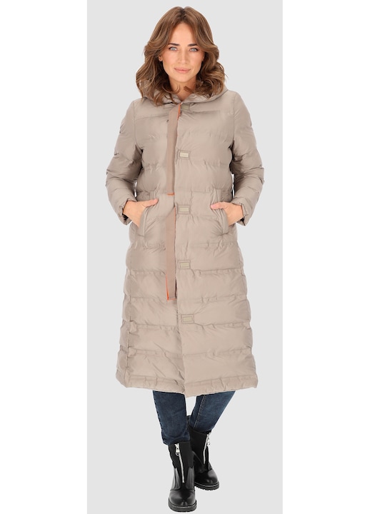 Geaca bej cu gluga, Perso, matlasat, buzunare cu fermoar, poliester