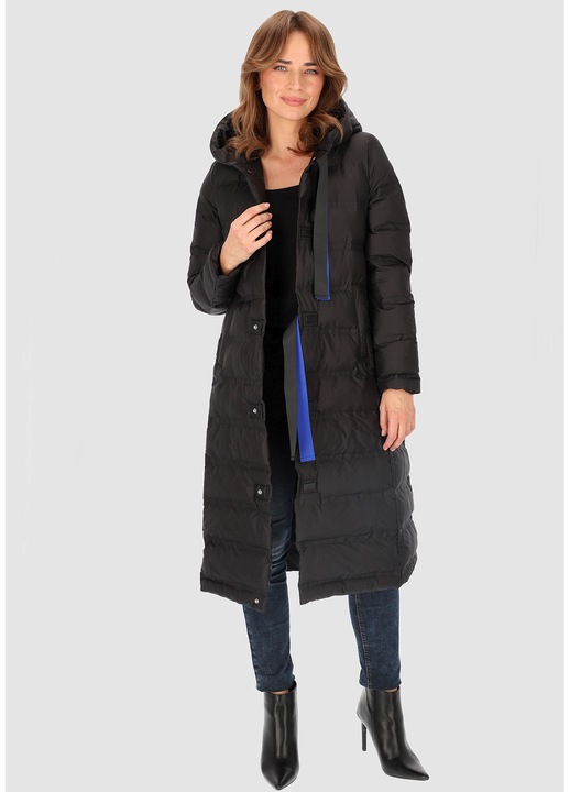 Geaca pentru femei, Perso, neagra, matlasata, cu gluga, doua buzunare