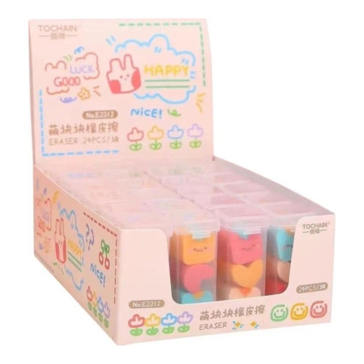 Set 3 gumki de sters Tochain, multicolor, 24x display