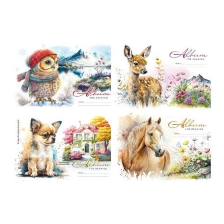 Bloc de desen A4, Fresh, 24 foi, 100g/m2, mix de modele