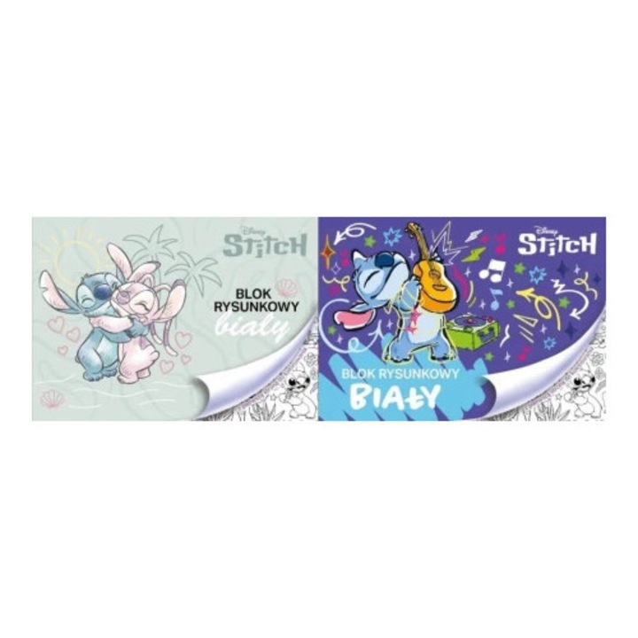 Bloc de desen Beniamin A4, 20 foi, alb, cu coperta colorata si desen de colorat Stitch