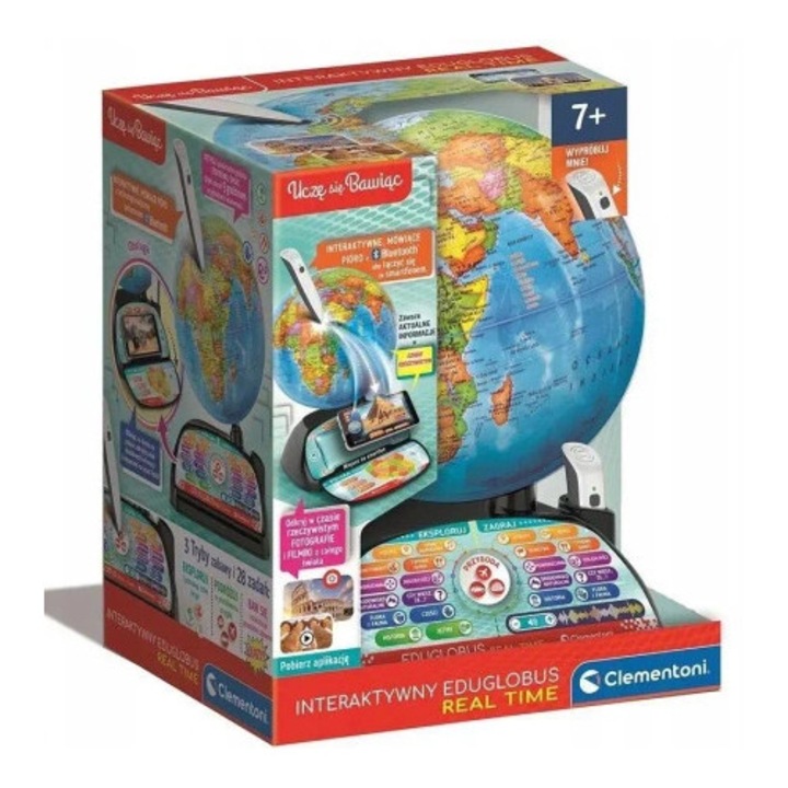 Glob interactiv Eduglobus Clementoni, 59 locuri interesante, 195 tari, multicolor