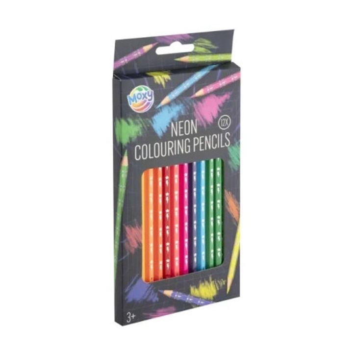 Moxy neon ceruza készlet, 12 darab, élénk színek, ergonomikus forma