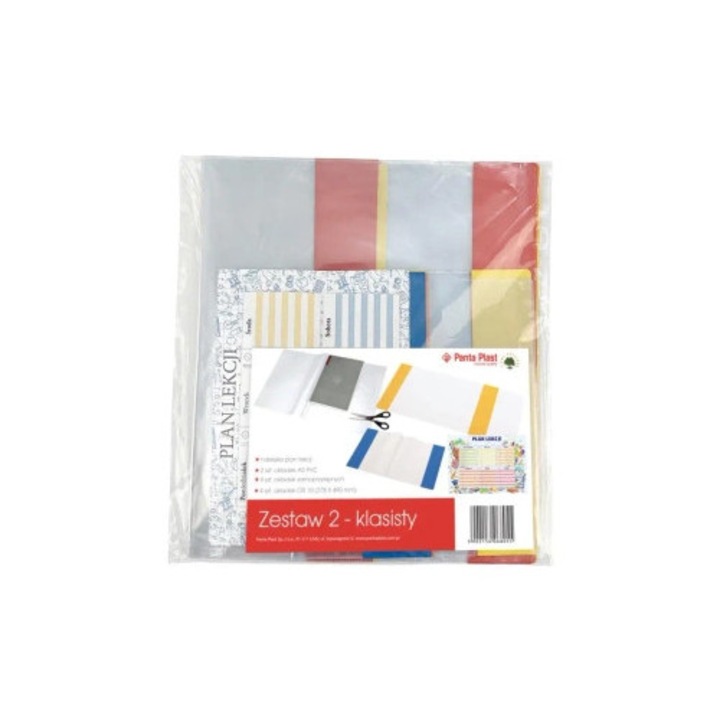 Set de coperti scolare Panta Plast, 4 coperti, 4 coperti autocolante, 2 coperti A5, plan de lectii