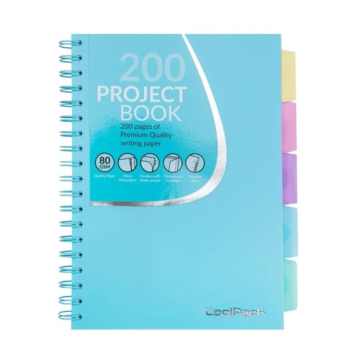 Coolpack B5 füzet, 200 oldal, mikroperforált, átlátszó borítóval, pasztellkék