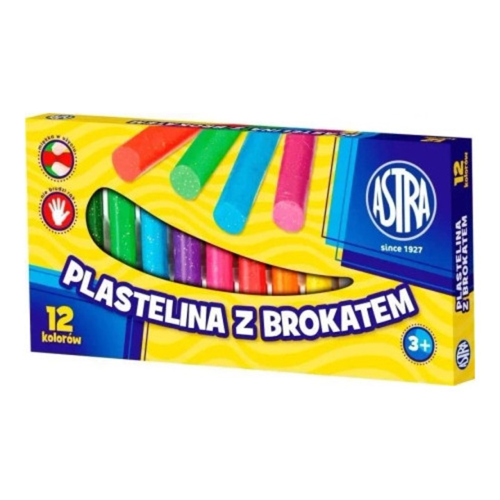 Plastelina cu sclipici set 12 culori ASTRA, reutilizabila, usor de modelat