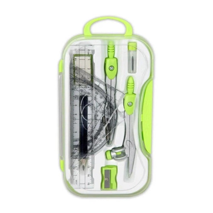 Set instrumente geometrice Penmate, cyrkli metalice cu grafit 2 mm si creion, etui colorat.