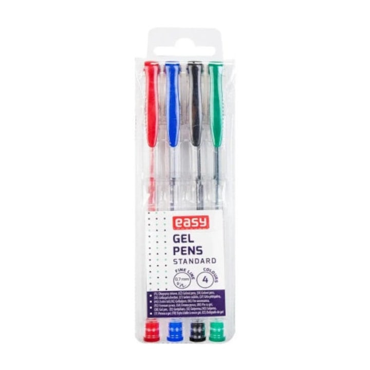 Gél tollak, Easy Stationery, 4 darabos készlet, 0,7mm, többszínű