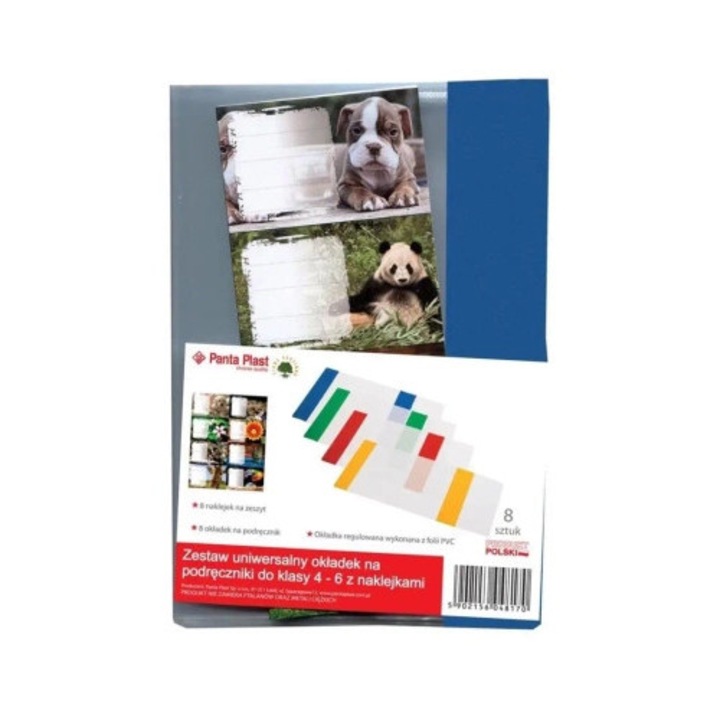 Set de coperti Panta Plast pentru manuale, 2 coperti OR4 23x43cm, 2 coperti OR8 27x49cm, 2 coperti A4 autocolante, 2 coperti A4 PVC, 8 etichete pentru caiete