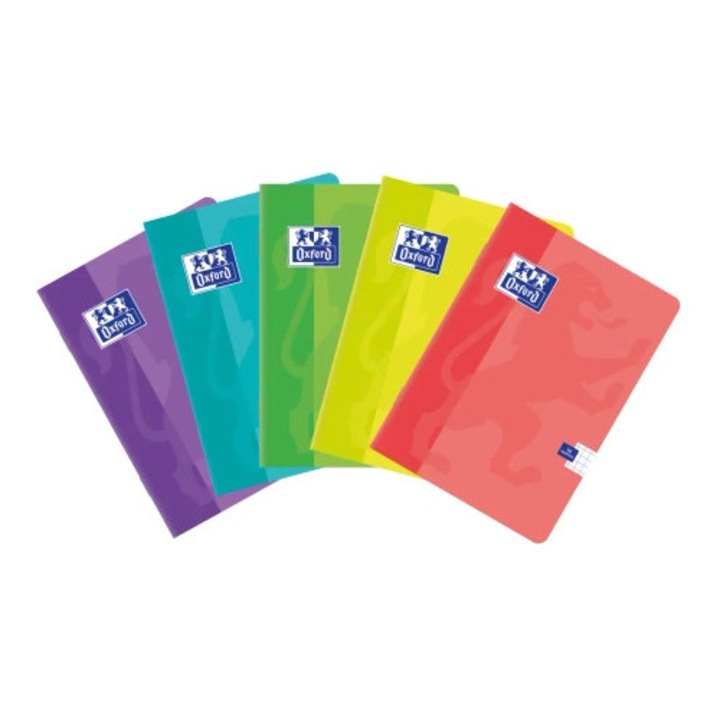 Caiet A5, Oxford, 16 foi, 90g, set 10 bucati, cu coperta laminata, carouri