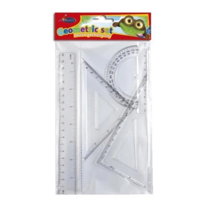 Set instrumente de geometrie, Beniamin, linie, 2 ekierki, multicolor